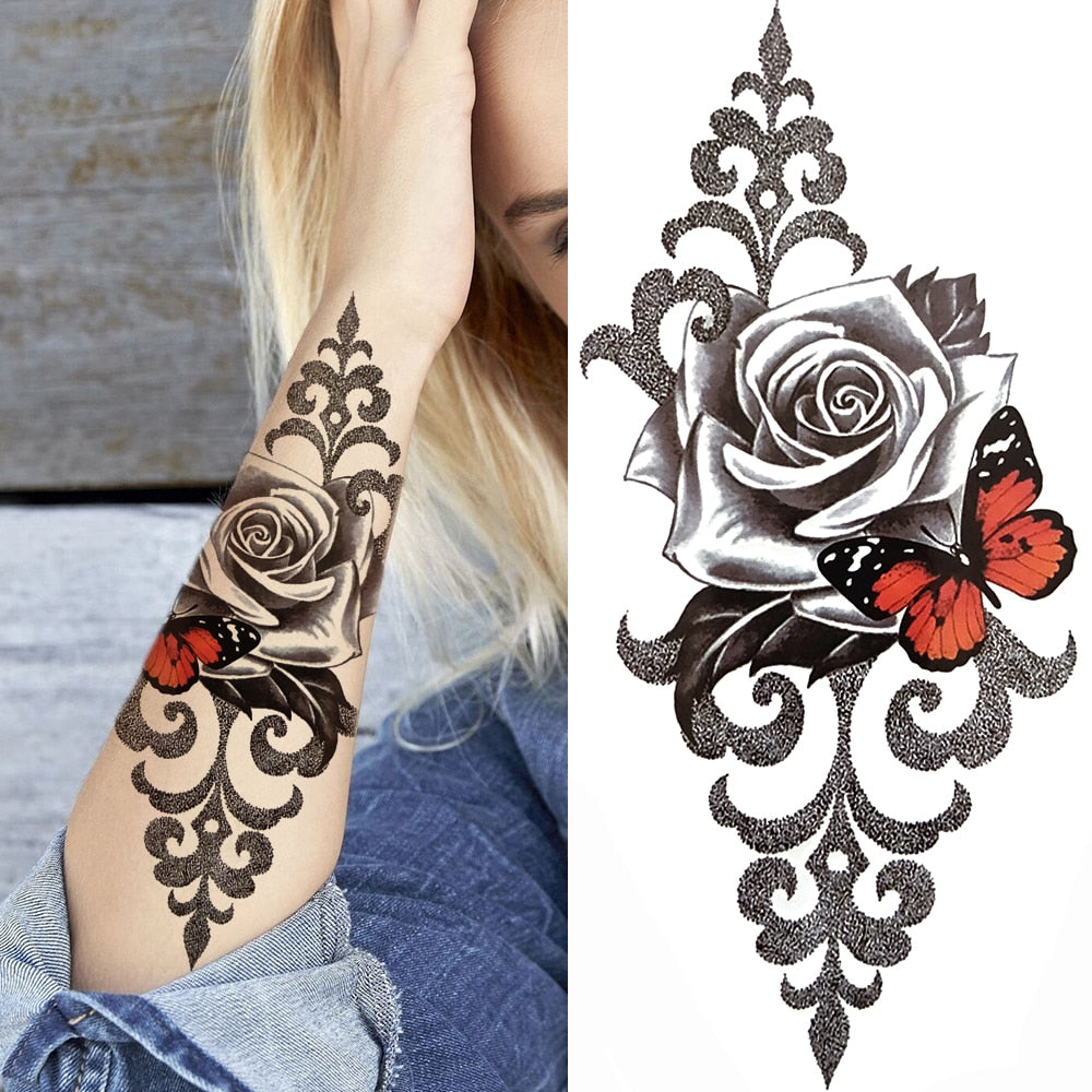 Life Tree Watercolor Temporary Tattoo For Women Dreamcatcher Dragon Forest Peony Tattoo Sticker Fake Lace Compass Feather Tatoos