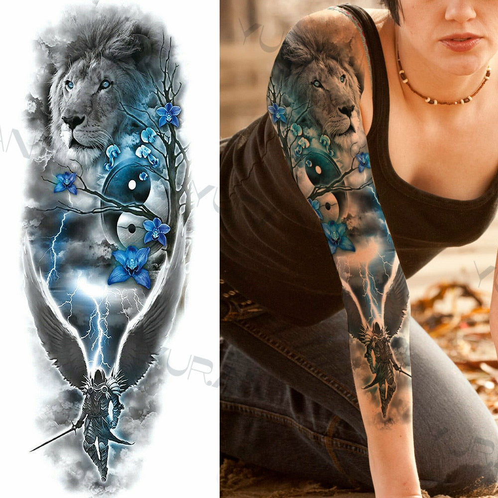 DIY Tribal Totem Full Arm Temporary Tattoo Sleeve For Men Women Adult Maori Skull Tattoos StickerBlack Fake Tatoos Makeup Tools