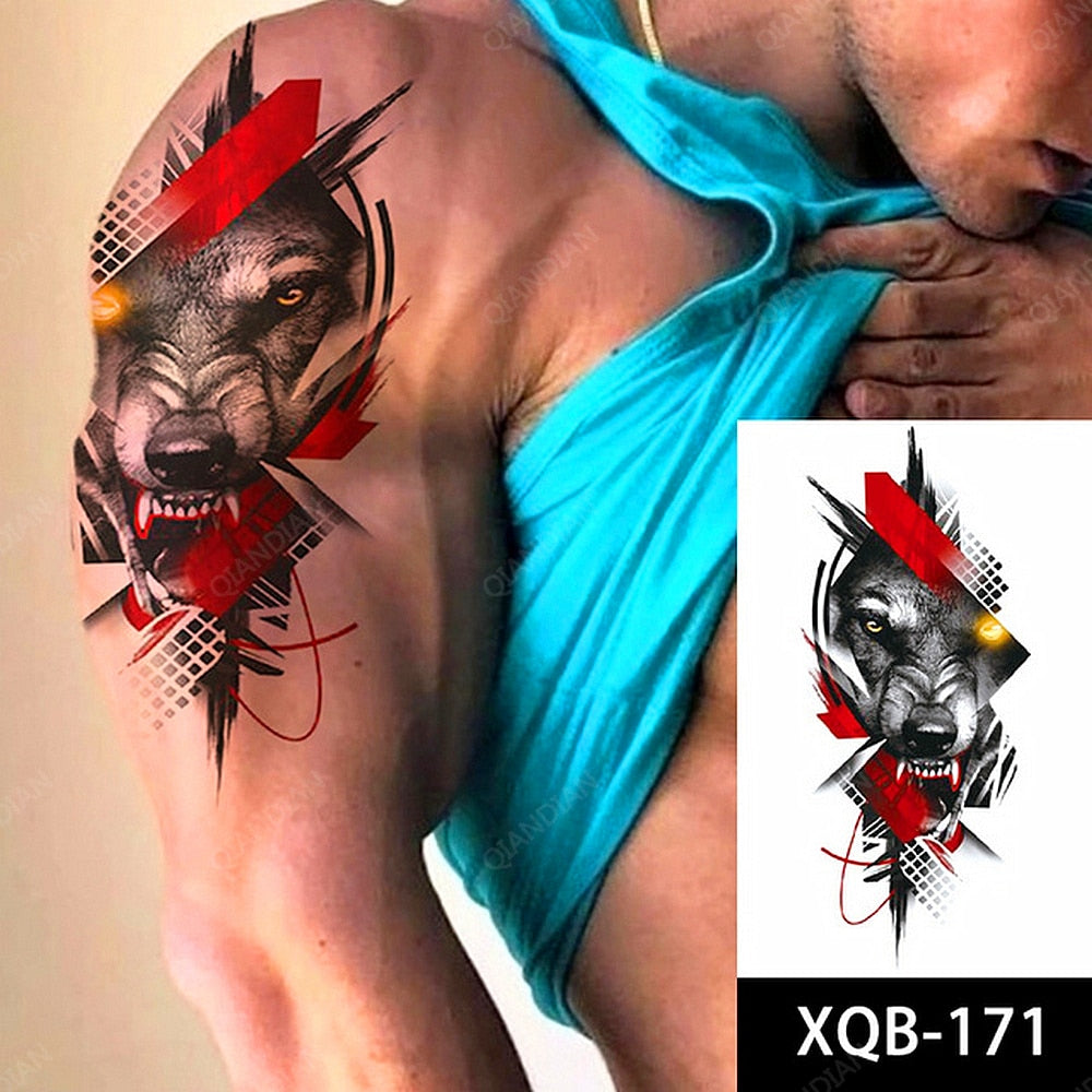 1pc Lion Men Waterproof Temporary Tattoos Fake Stickers Arm Hand Cool Art Black Transfer Clock