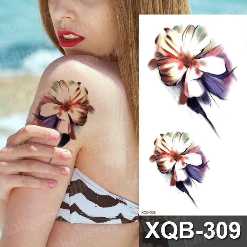 Waterproof Temporary Tattoo Sticker Rose Flower RED Jewelry Flash Tatoo Fake Water Transfer Sexy Belly Body Tatto for Woman Man