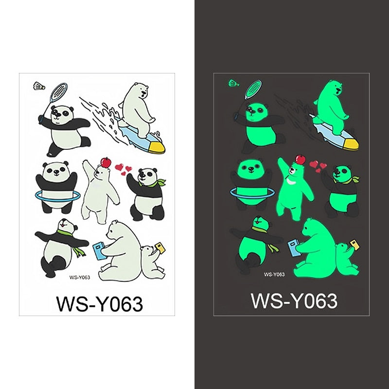 Luminous Tattoo Sticker Children Arm Face Glowing Tattoo Children Body Art Tattoo Dinosaur Pirate Unicorn Mermaid Tattoo Cartoon