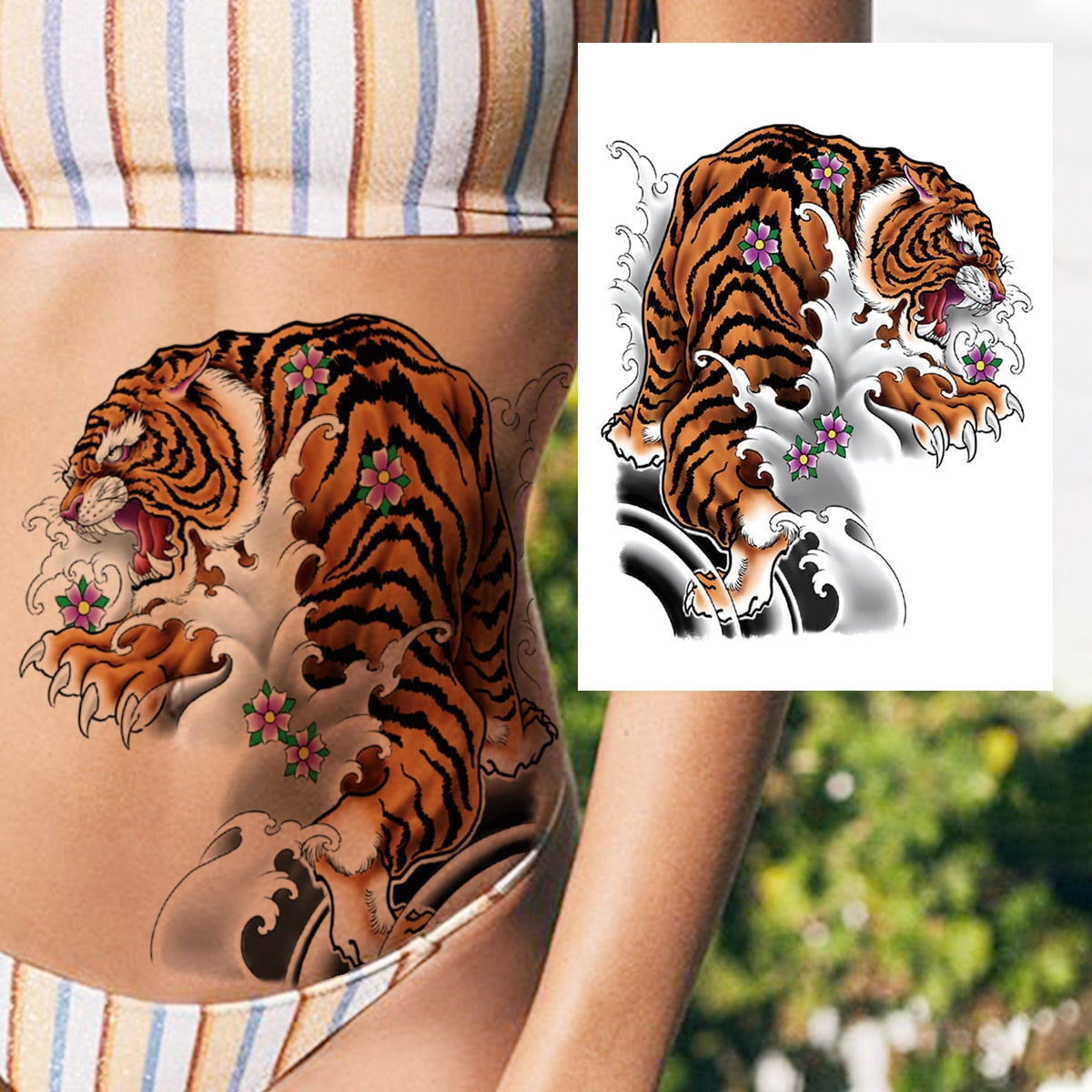 3D Watercolour Flower Temporary Tattoo For Women Girls Fake Peony Rose Tattoo Sticker Butterfly Lace Sweatpea Flora Tatoos Leg