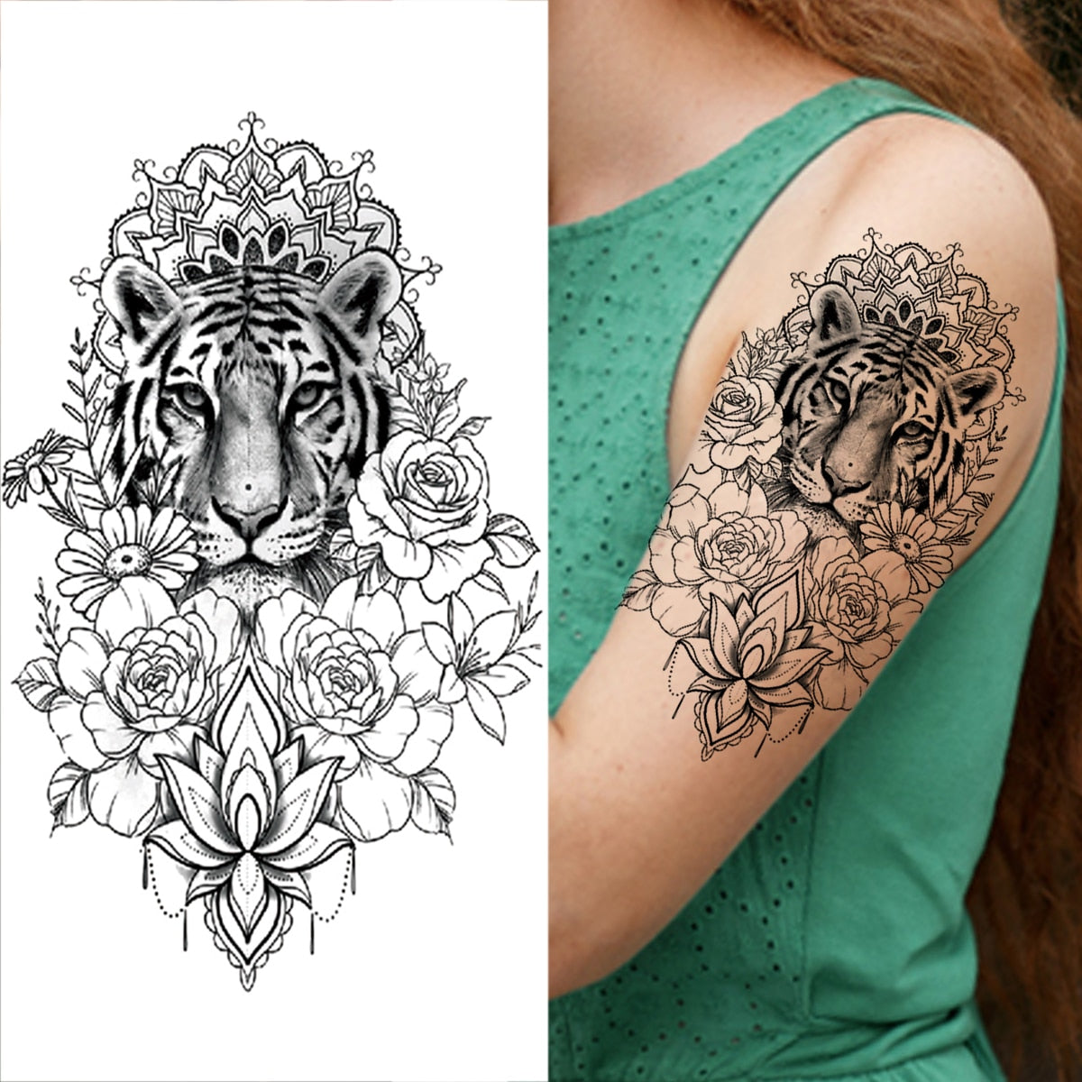 Realistic Daffodil Flower Lion Temporary Tattoos For Women Men Adult Tiger Butterfly Sword Fake Tattoo Sticker Arm Foot Tatoos