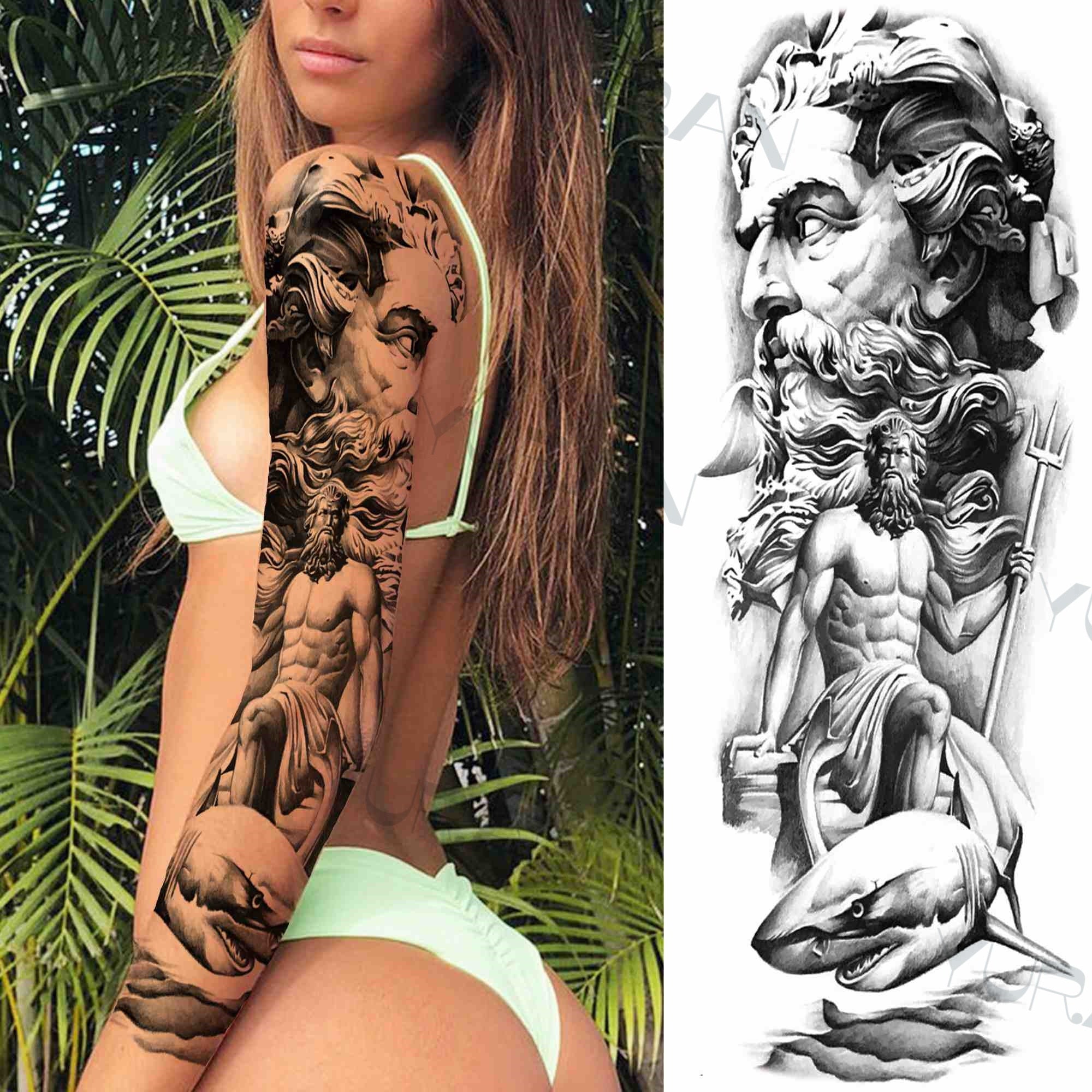 DIY Tribal Totem Full Arm Temporary Tattoo Sleeve For Men Women Adult Maori Skull Tattoos StickerBlack Fake Tatoos Makeup Tools