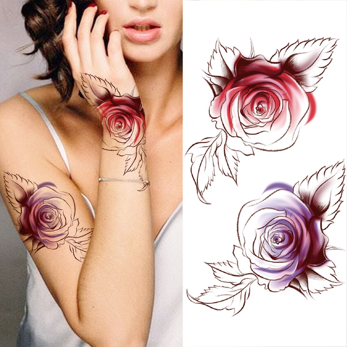 Realistic Daffodil Flower Lion Temporary Tattoos For Women Men Adult Tiger Butterfly Sword Fake Tattoo Sticker Arm Foot Tatoos