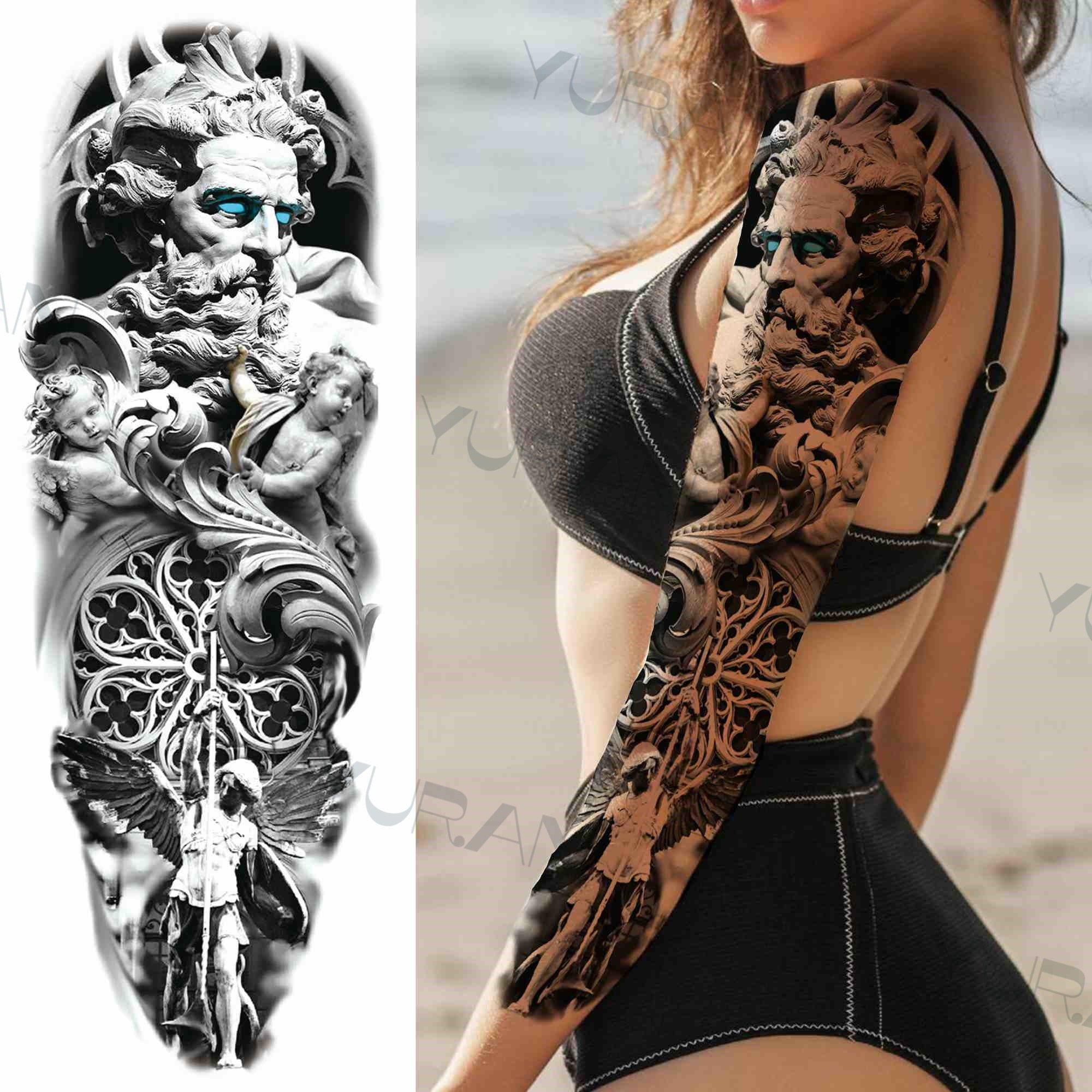 DIY Tribal Totem Full Arm Temporary Tattoo Sleeve For Men Women Adult Maori Skull Tattoos StickerBlack Fake Tatoos Makeup Tools