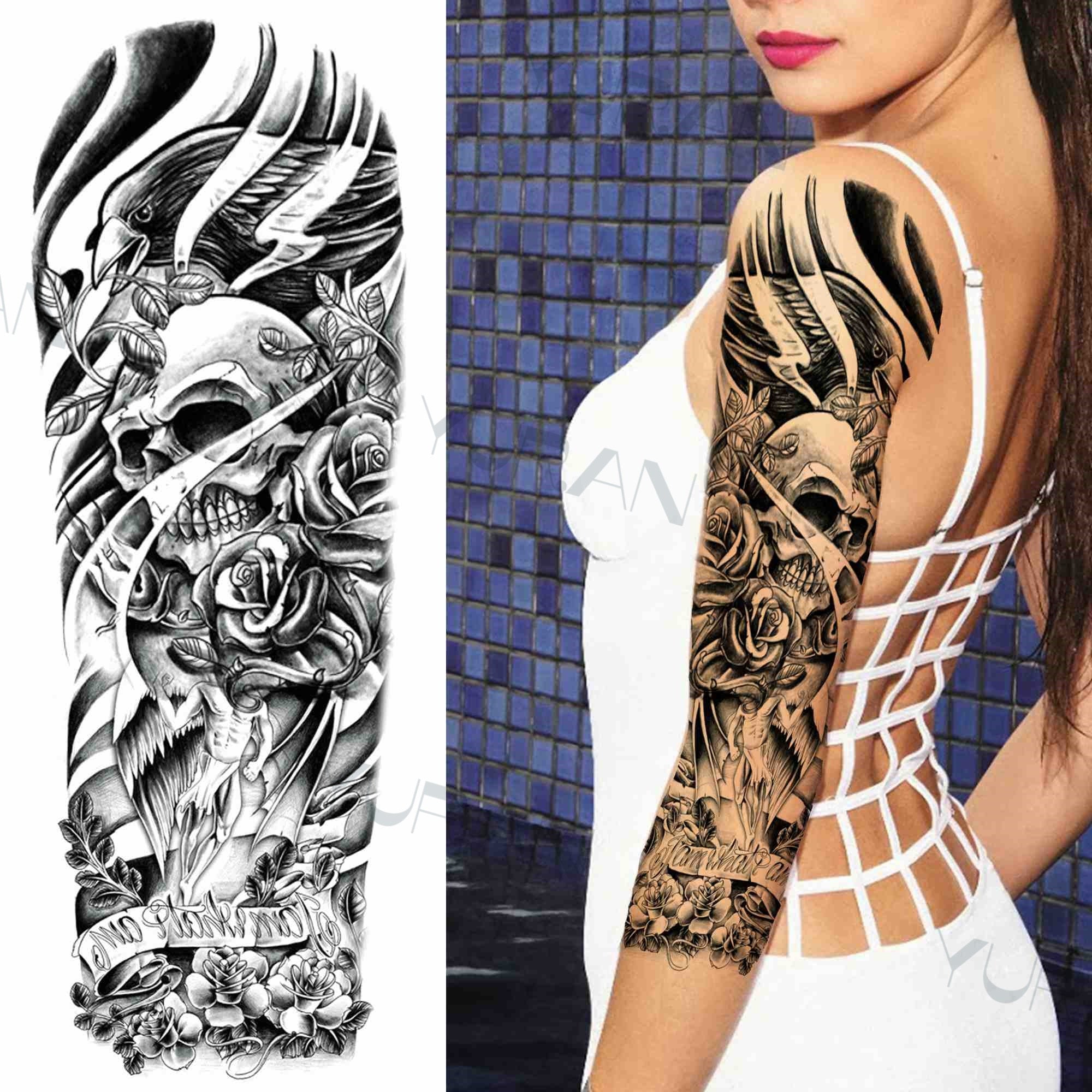 DIY Tribal Totem Full Arm Temporary Tattoo Sleeve For Men Women Adult Maori Skull Tattoos StickerBlack Fake Tatoos Makeup Tools