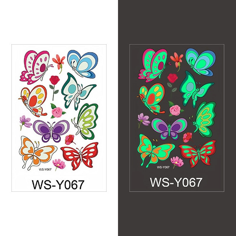 Luminous Tattoo Sticker Children Arm Face Glowing Tattoo Children Body Art Tattoo Dinosaur Pirate Unicorn Mermaid Tattoo Cartoon