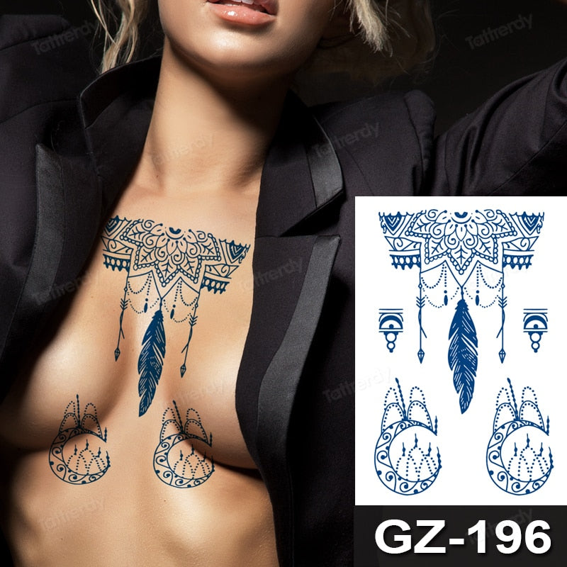 Juice Ink Tattoos Body Art Lasting Waterproof Temporary Tattoo Sticker Waist Totem Tatoo Moon Butterfly Arm Fake Tatto Women Men