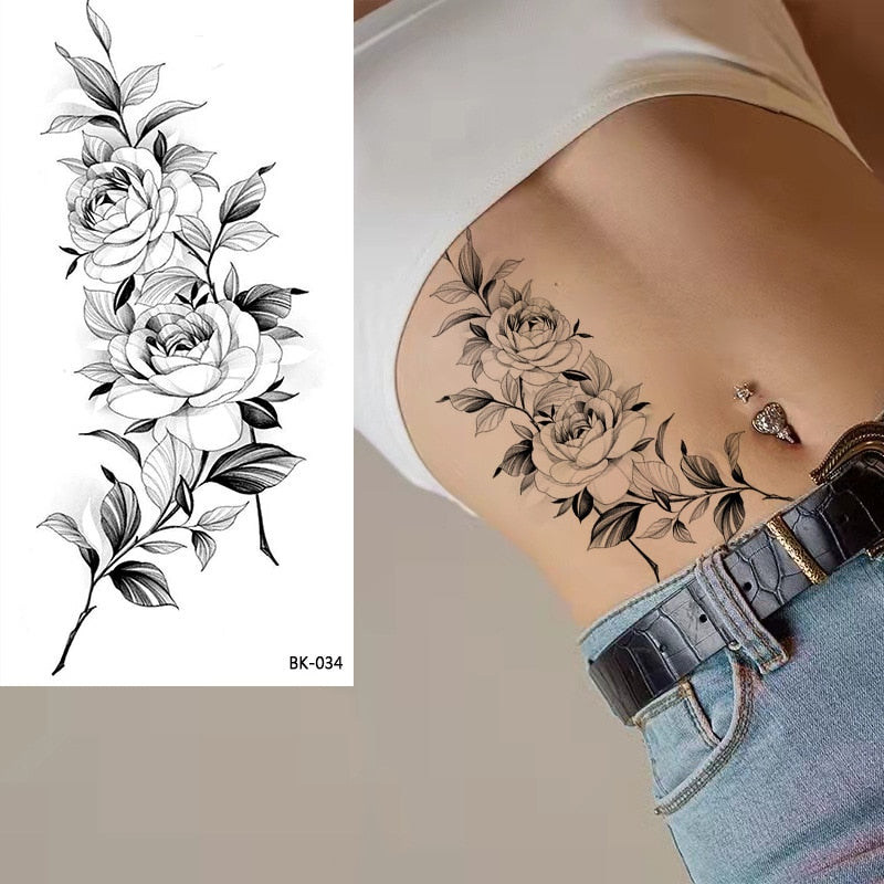 Tattoos Sticker Waterproof Temporary Sketch Flower Simple Flower Sternum Stick Temporary Tattoo Stick Women