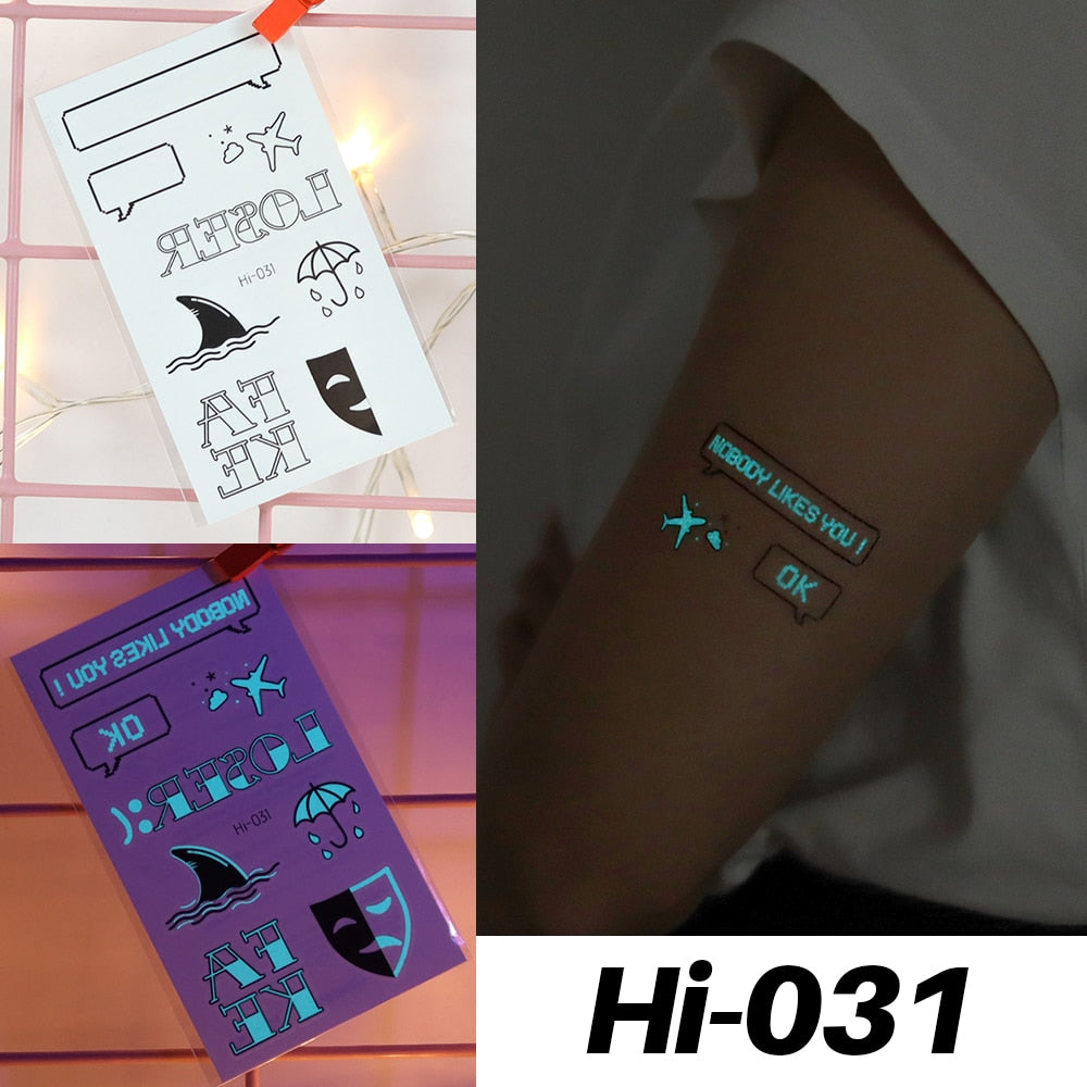 Blue Luminous Tattoo Sticker Luminous Star Feather Waterproof Sexy Temporary Tattoo Body Art Chest Fake Tattoo For Men Women