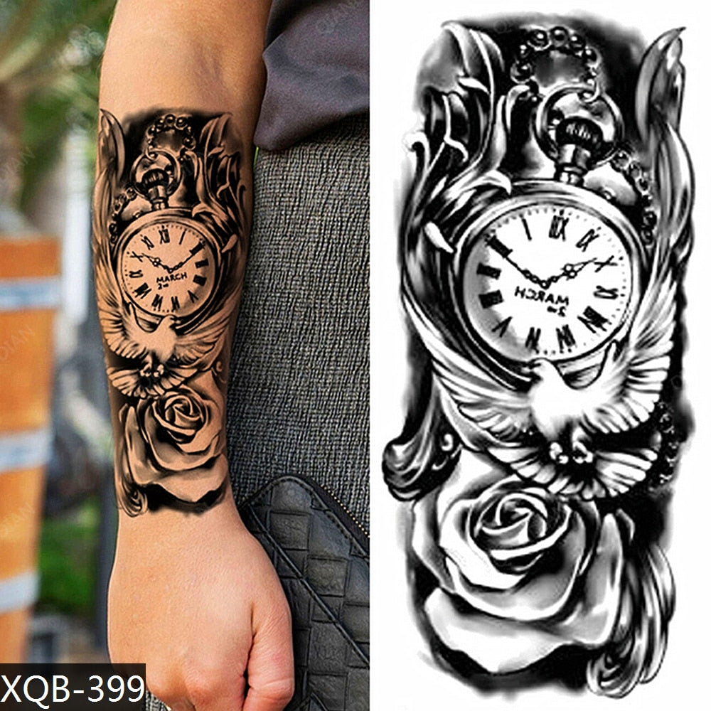 1pc Lion Men Waterproof Temporary Tattoos Fake Stickers Arm Hand Cool Art Black Transfer Clock