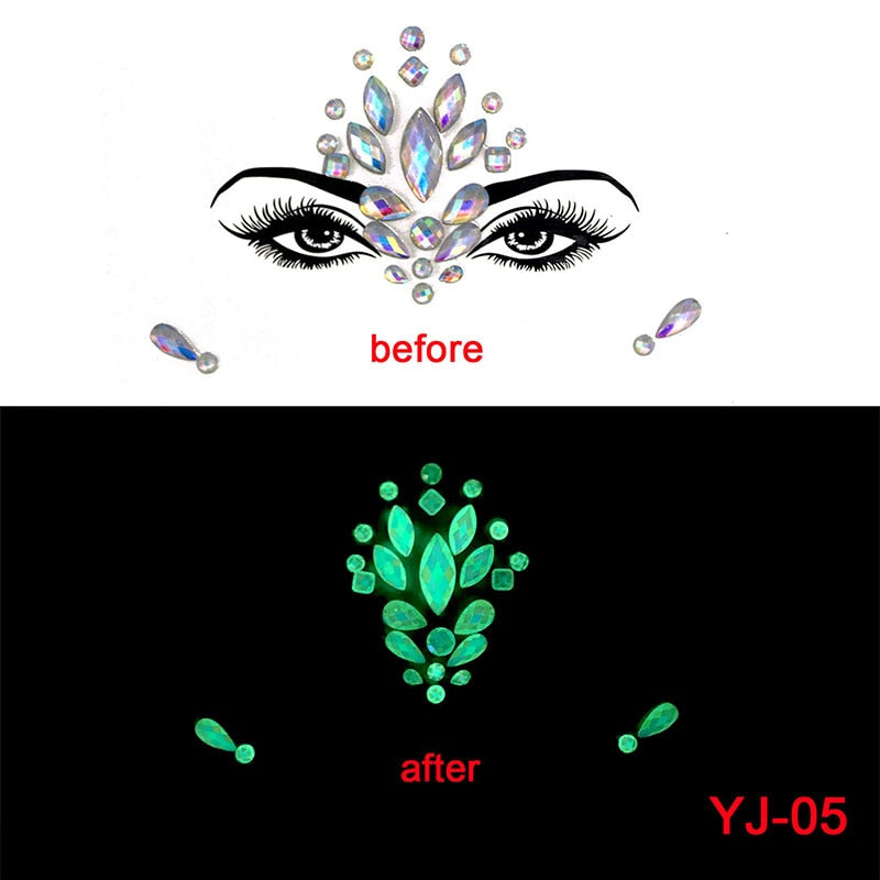 Halloween Face Decoration Tattoo Crystal Diamond Eyebrow Luminous Rhinestone Sticker Masquerade Bar Party Glowing Face Sticker