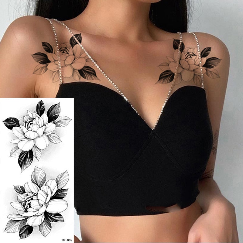 Tattoos Sticker Waterproof Temporary Sketch Flower Simple Flower Sternum Stick Temporary Tattoo Stick Women