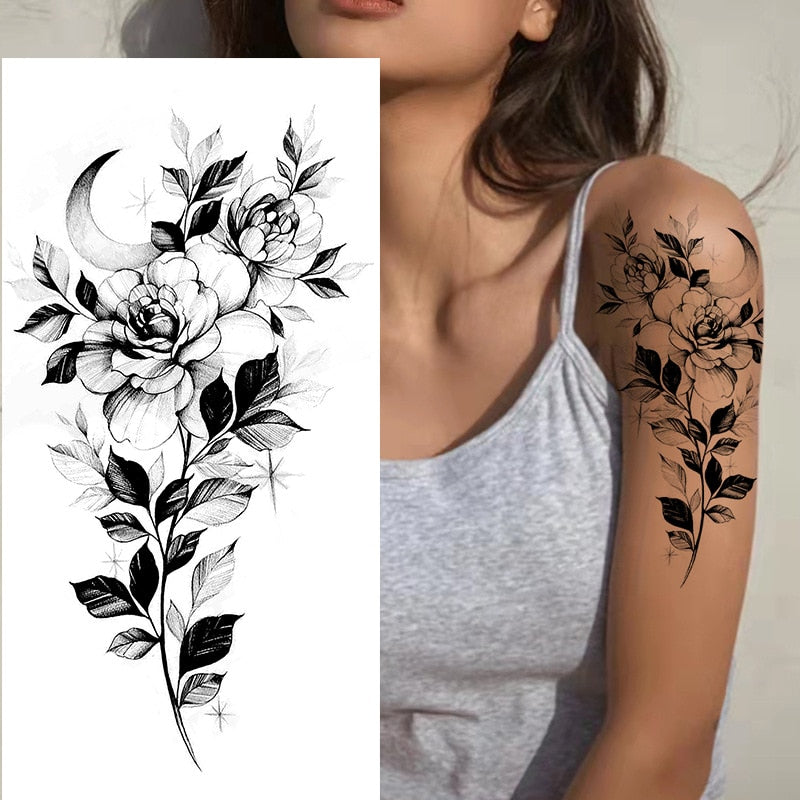 Tattoos Sticker Waterproof Temporary Sketch Flower Simple Flower Sternum Stick Temporary Tattoo Stick Women