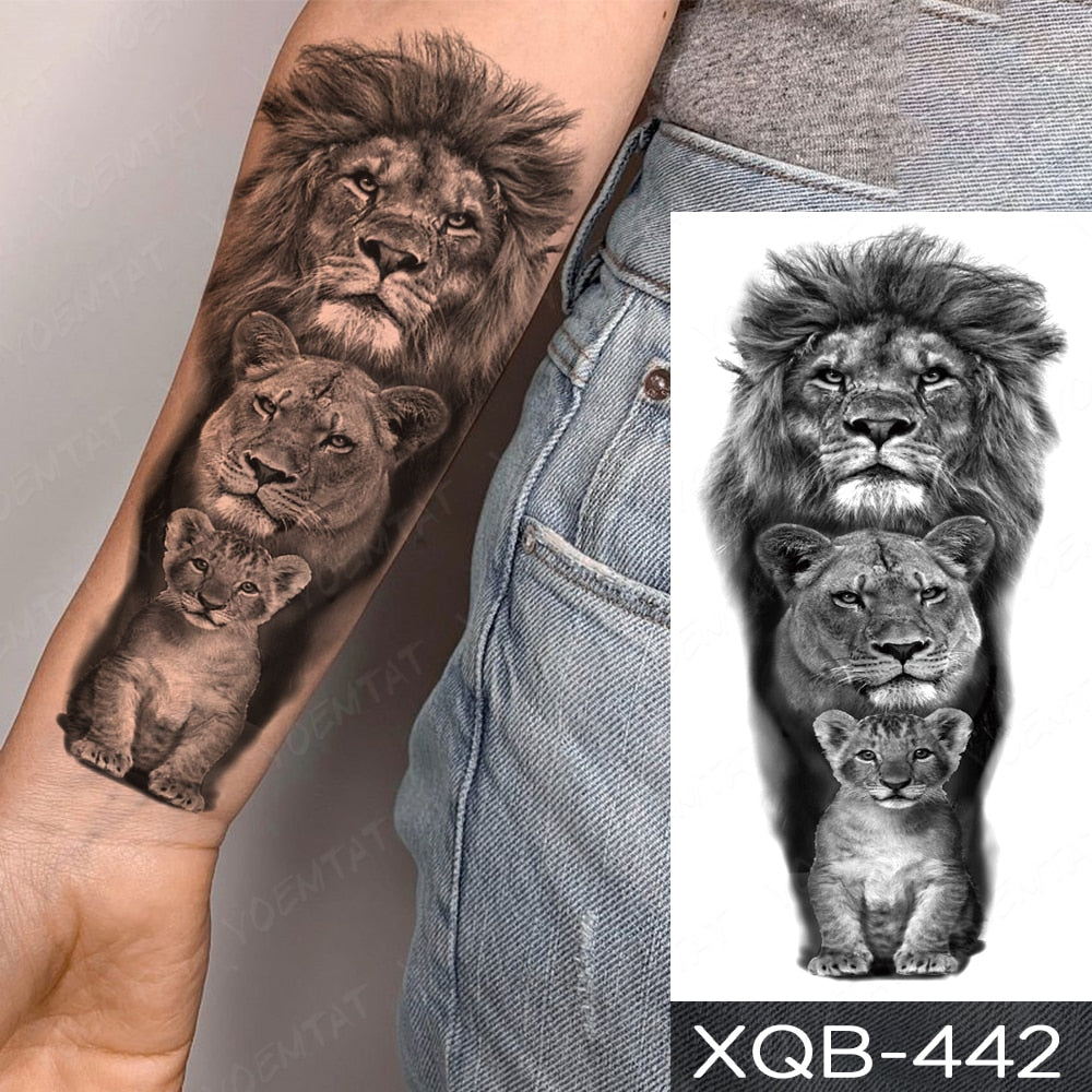 Waterproof Temporary Tattoo Sticker Forest Lion Tiger Bear Flash Tattoos Women Leopard Wolf Crown Body Art Arm Fake Tatoo Men