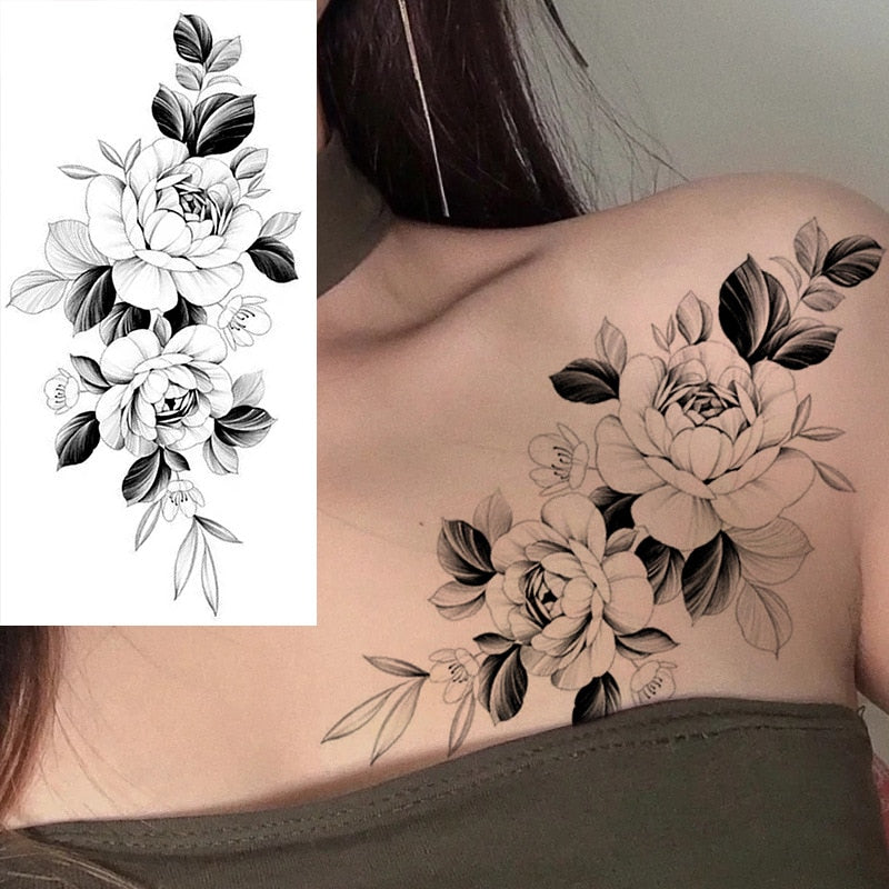 Tattoos Sticker Waterproof Temporary Sketch Flower Simple Flower Sternum Stick Temporary Tattoo Stick Women