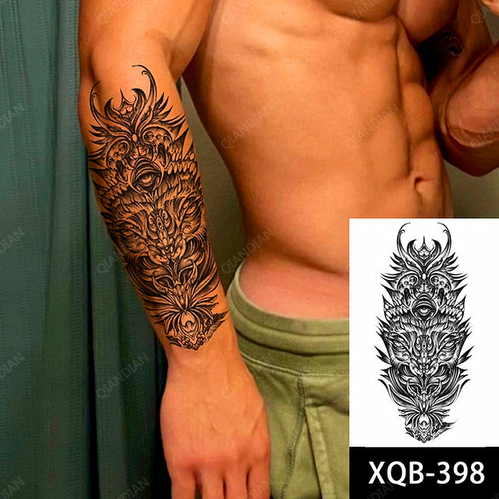 1pc Lion Men Waterproof Temporary Tattoos Fake Stickers Arm Hand Cool Art Black Transfer Clock