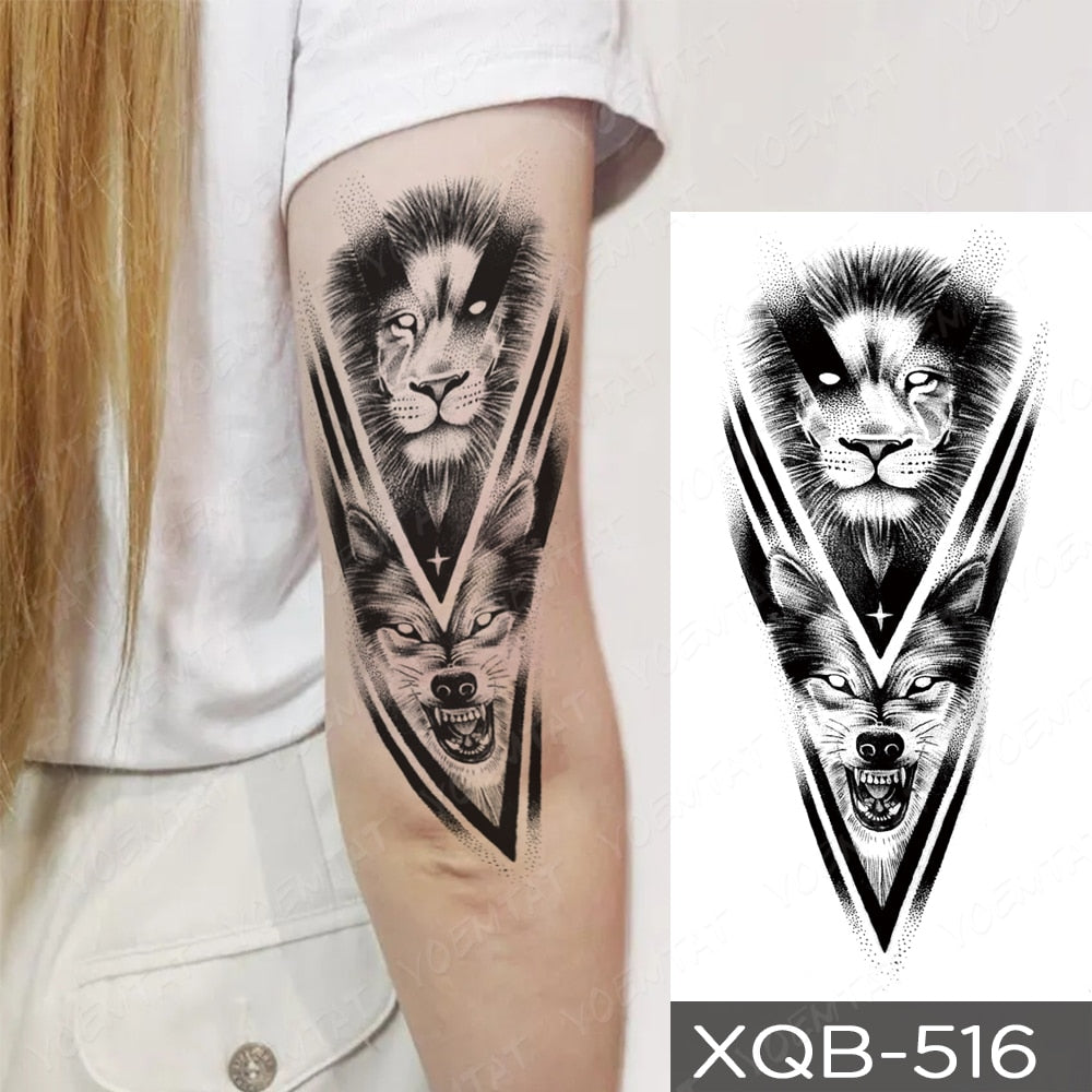 Waterproof Temporary Tattoo Sticker Forest Lion Tiger Bear Flash Tattoos Women Leopard Wolf Crown Body Art Arm Fake Tatoo Men