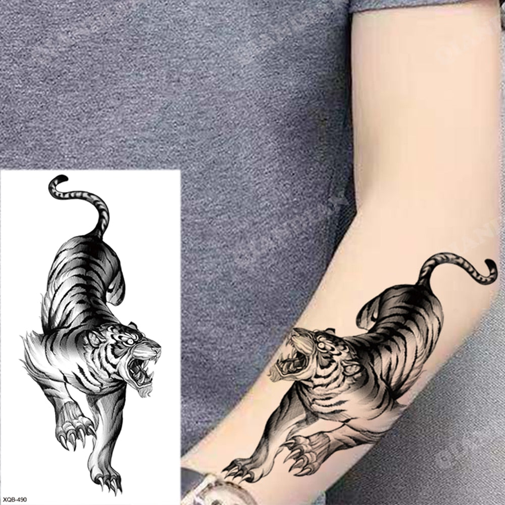 1pc Lion Men Waterproof Temporary Tattoos Fake Stickers Arm Hand Cool Art Black Transfer Clock