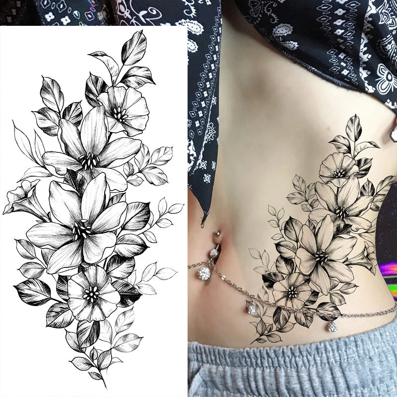 Tattoos Sticker Waterproof Temporary Sketch Flower Simple Flower Sternum Stick Temporary Tattoo Stick Women