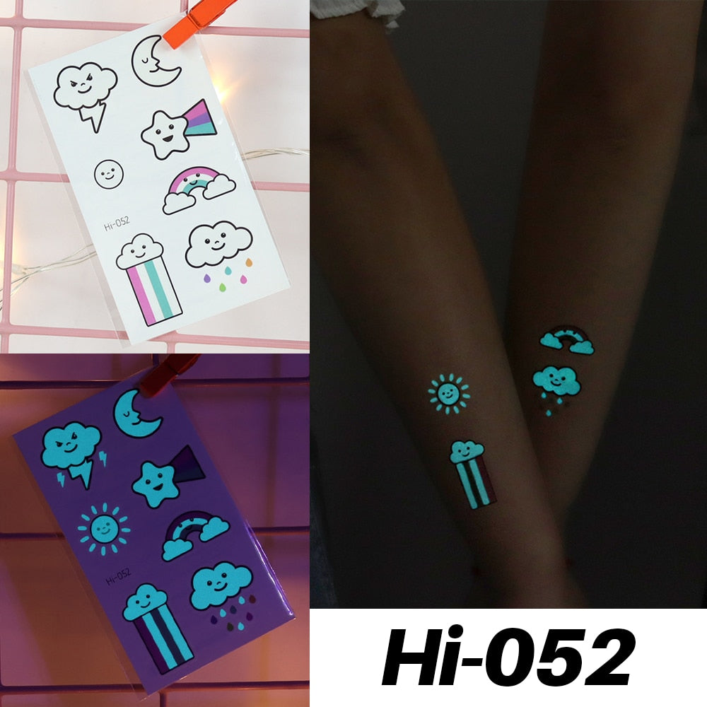 Blue Luminous Tattoo Sticker Luminous Star Feather Waterproof Sexy Temporary Tattoo Body Art Chest Fake Tattoo For Men Women