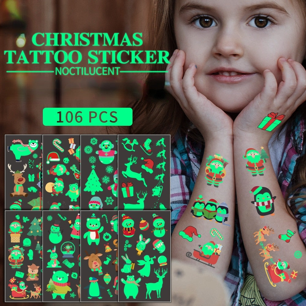 New Christmas Tattoo Sticker Cartoon Christmas Luminous Child Tattoo Sticker New Year Party Temporary Tattoo Sticker