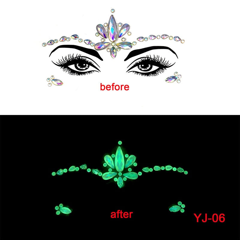 Halloween Face Decoration Tattoo Crystal Diamond Eyebrow Luminous Rhinestone Sticker Masquerade Bar Party Glowing Face Sticker