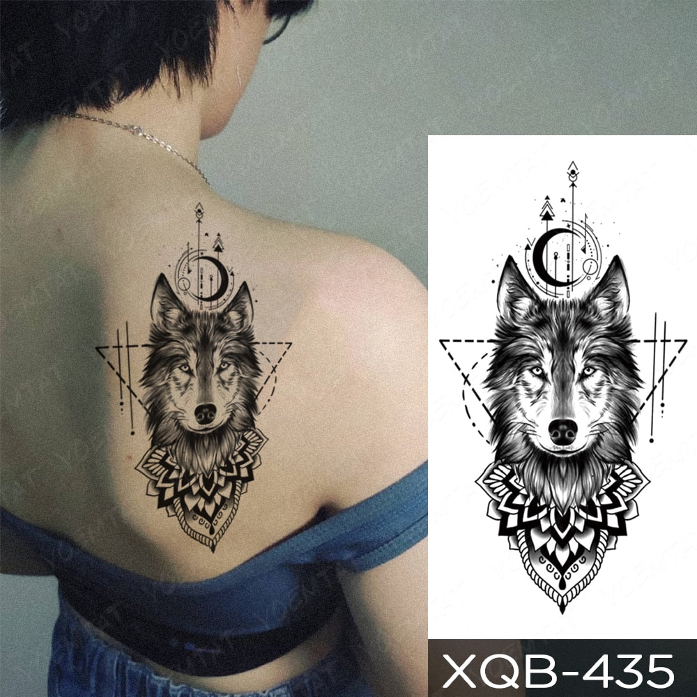 Waterproof Temporary Tattoo Sticker Forest Lion Tiger Bear Flash Tattoos Women Leopard Wolf Crown Body Art Arm Fake Tatoo Men