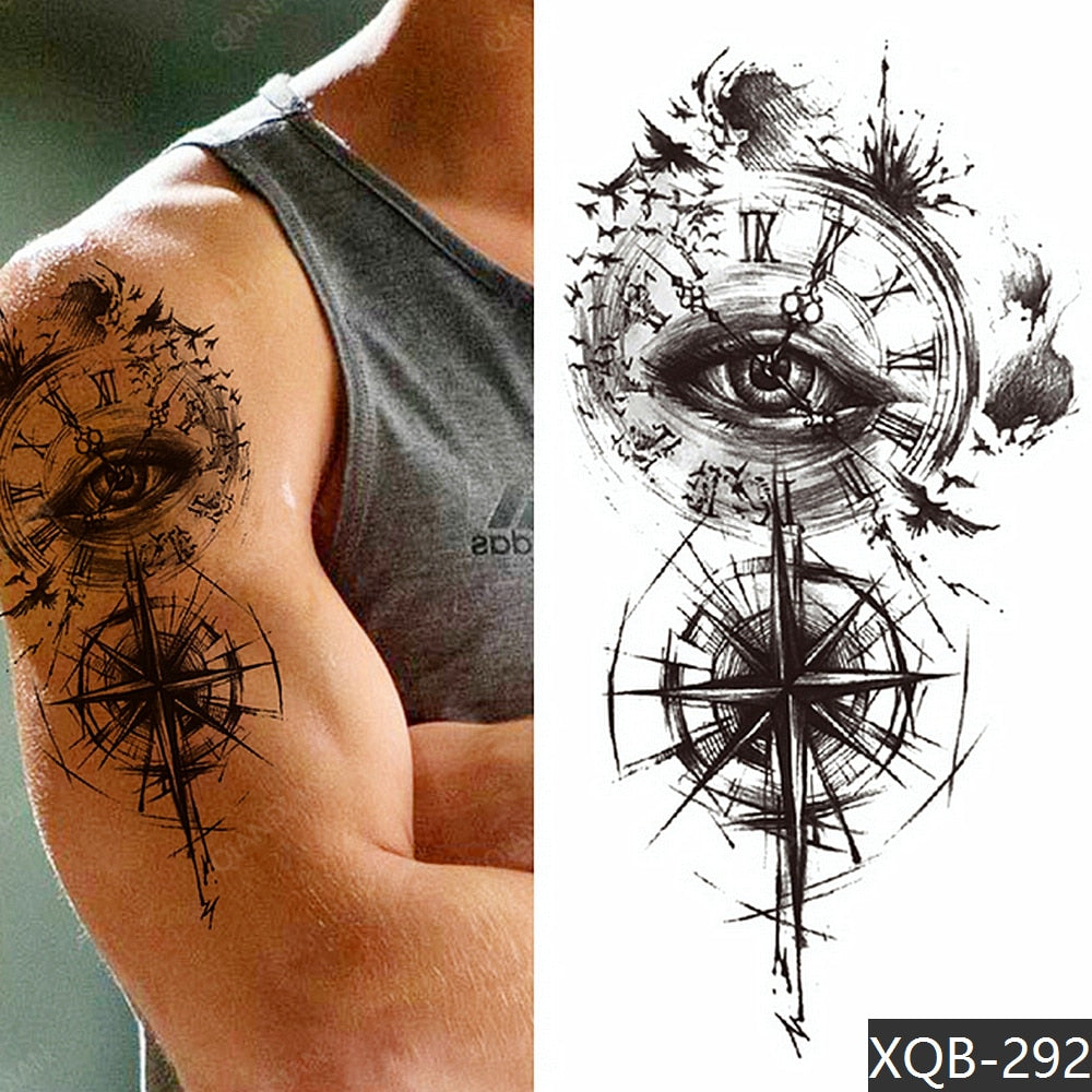 1pc Lion Men Waterproof Temporary Tattoos Fake Stickers Arm Hand Cool Art Black Transfer Clock