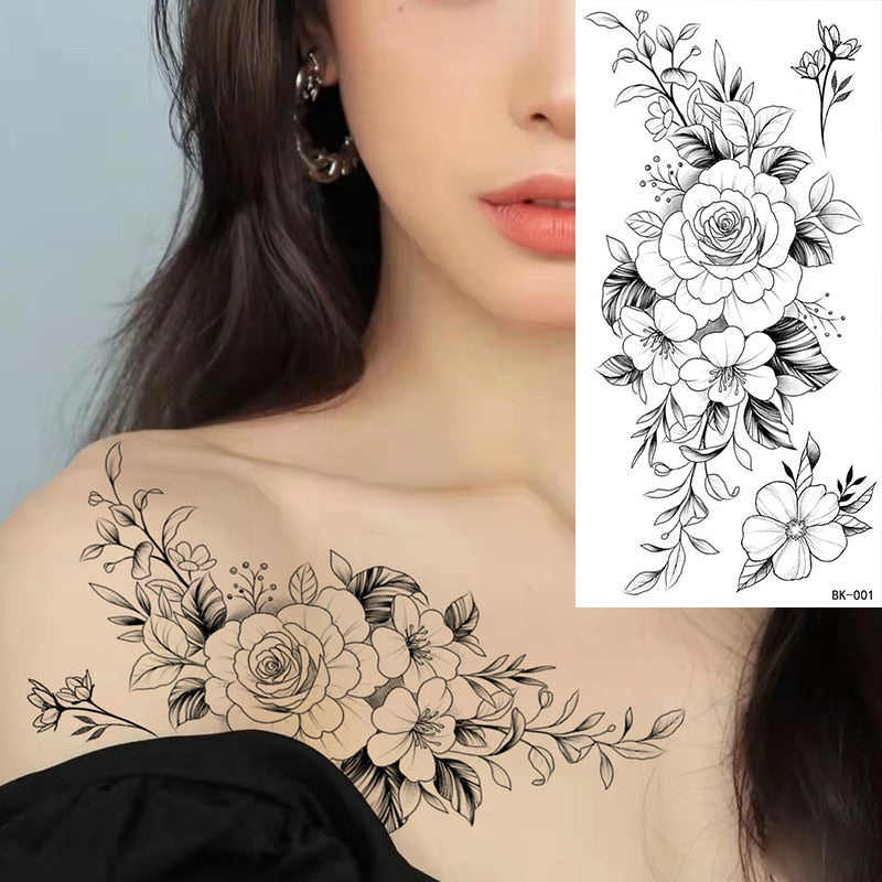 Tattoos Sticker Waterproof Temporary Sketch Flower Simple Flower Sternum Stick Temporary Tattoo Stick Women