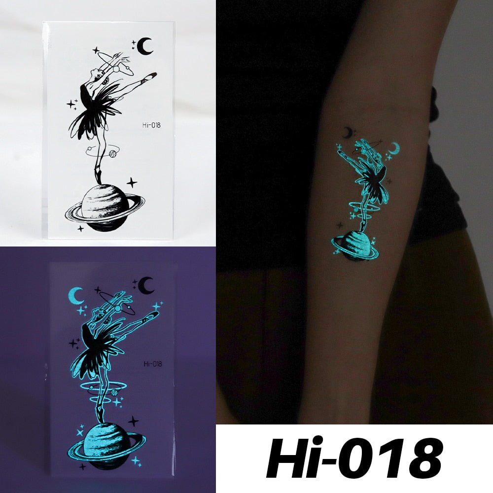 Blue Luminous Tattoo Sticker Luminous Star Feather Waterproof Sexy Temporary Tattoo Body Art Chest Fake Tattoo For Men Women