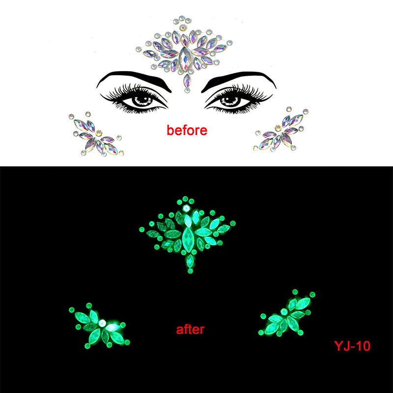 Halloween Face Decoration Tattoo Crystal Diamond Eyebrow Luminous Rhinestone Sticker Masquerade Bar Party Glowing Face Sticker