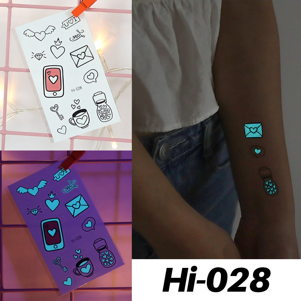 Blue Luminous Tattoo Sticker Luminous Star Feather Waterproof Sexy Temporary Tattoo Body Art Chest Fake Tattoo For Men Women