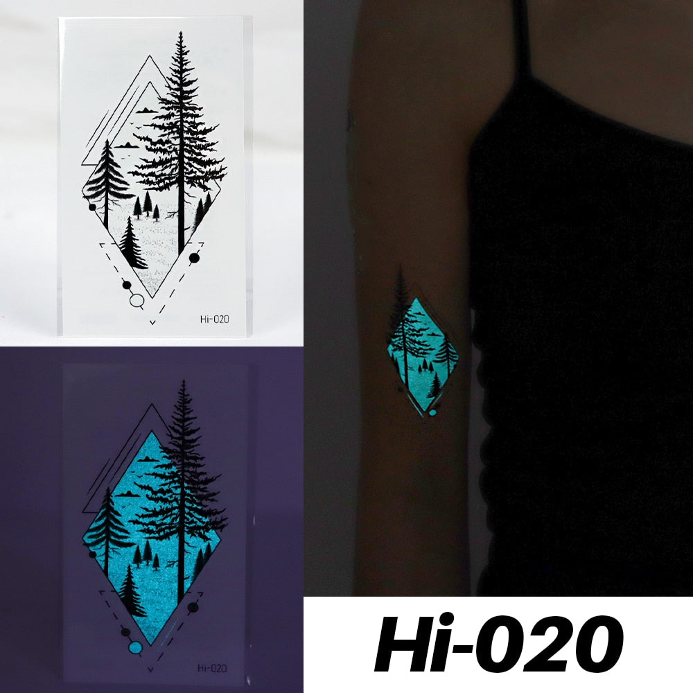 Blue Luminous Tattoo Sticker Luminous Star Feather Waterproof Sexy Temporary Tattoo Body Art Chest Fake Tattoo For Men Women