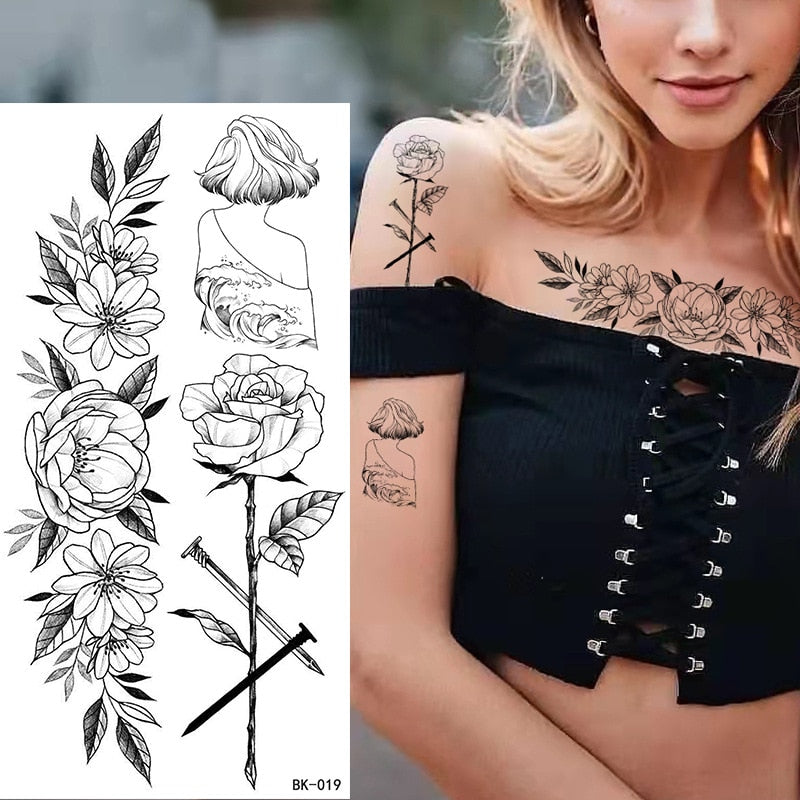 Tattoos Sticker Waterproof Temporary Sketch Flower Simple Flower Sternum Stick Temporary Tattoo Stick Women