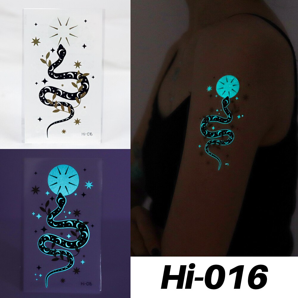 Blue Luminous Tattoo Sticker Luminous Star Feather Waterproof Sexy Temporary Tattoo Body Art Chest Fake Tattoo For Men Women