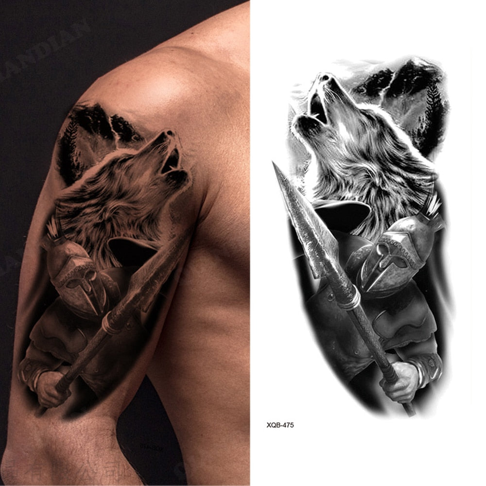 1pc Lion Men Waterproof Temporary Tattoos Fake Stickers Arm Hand Cool Art Black Transfer Clock