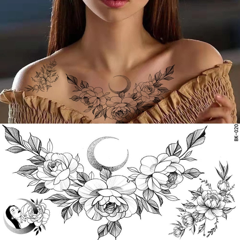 Tattoos Sticker Waterproof Temporary Sketch Flower Simple Flower Sternum Stick Temporary Tattoo Stick Women