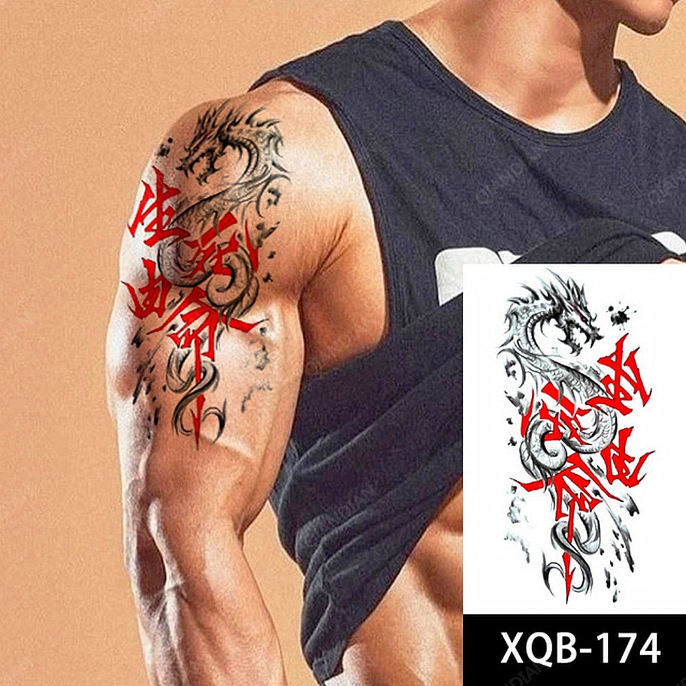 1pc Lion Men Waterproof Temporary Tattoos Fake Stickers Arm Hand Cool Art Black Transfer Clock