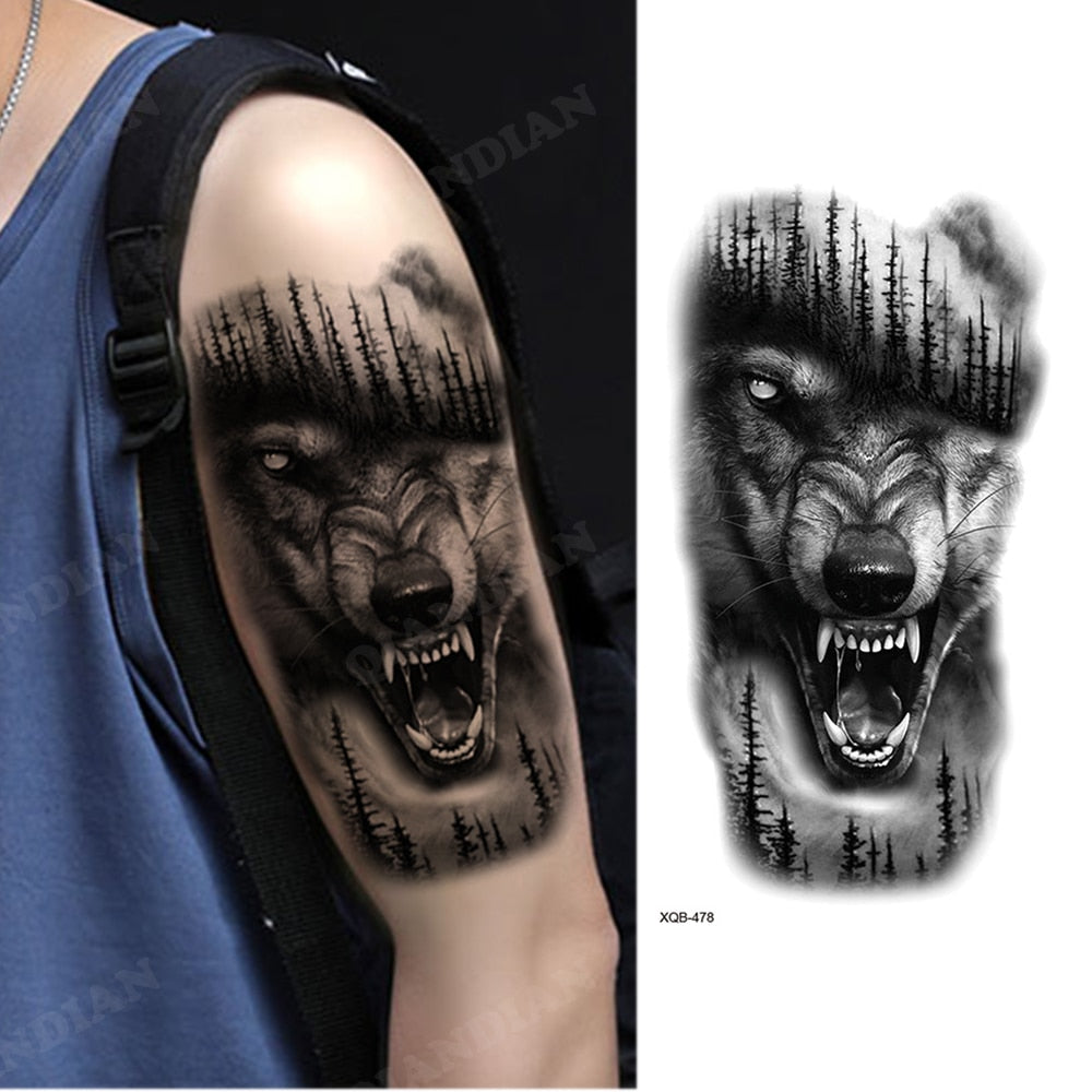 1pc Lion Men Waterproof Temporary Tattoos Fake Stickers Arm Hand Cool Art Black Transfer Clock