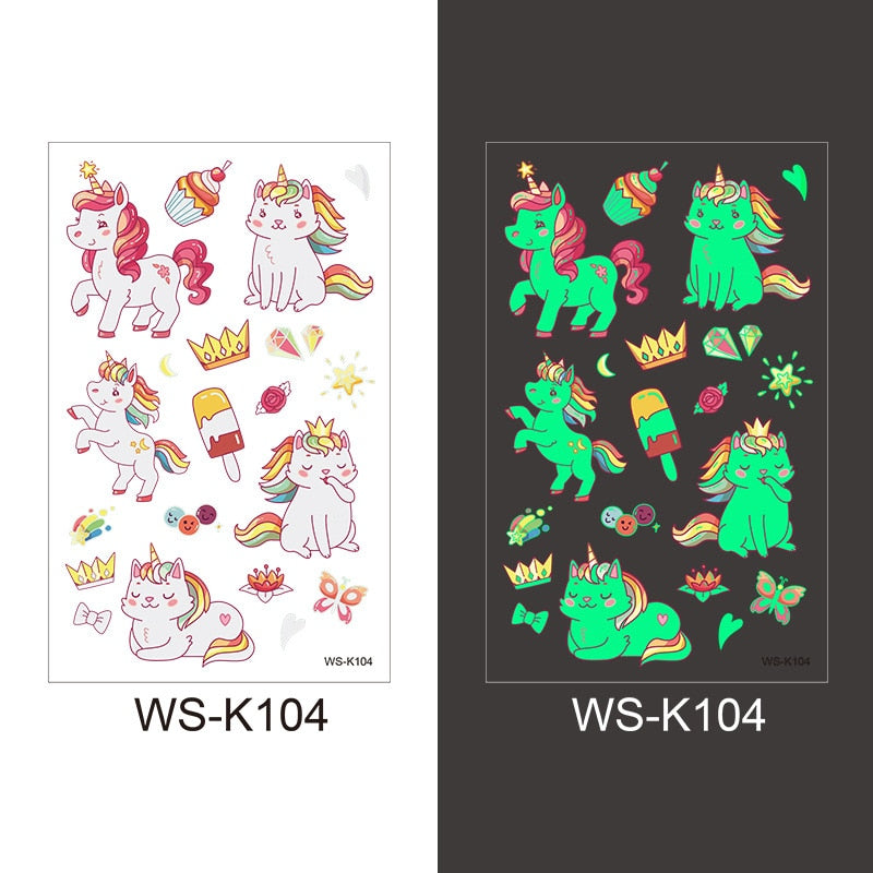 Tattoo Stickers Luminous Child Kid Temporary Fake Tattoos Glow Paste on Face Arm Leg for Children Body Art Mermaid Sticker