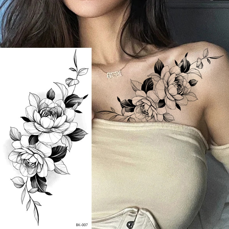 Tattoos Sticker Waterproof Temporary Sketch Flower Simple Flower Sternum Stick Temporary Tattoo Stick Women