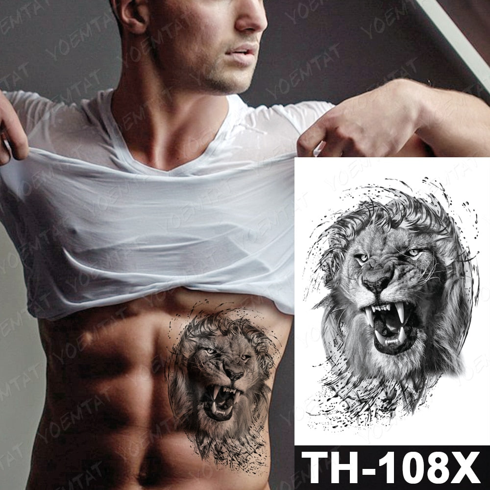 Waterproof Temporary Tattoo Sticker Forest Lion Tiger Bear Flash Tattoos Women Leopard Wolf Crown Body Art Arm Fake Tatoo Men