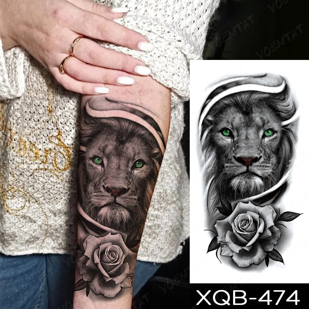 Waterproof Temporary Tattoo Sticker Forest Lion Tiger Bear Flash Tattoos Women Leopard Wolf Crown Body Art Arm Fake Tatoo Men