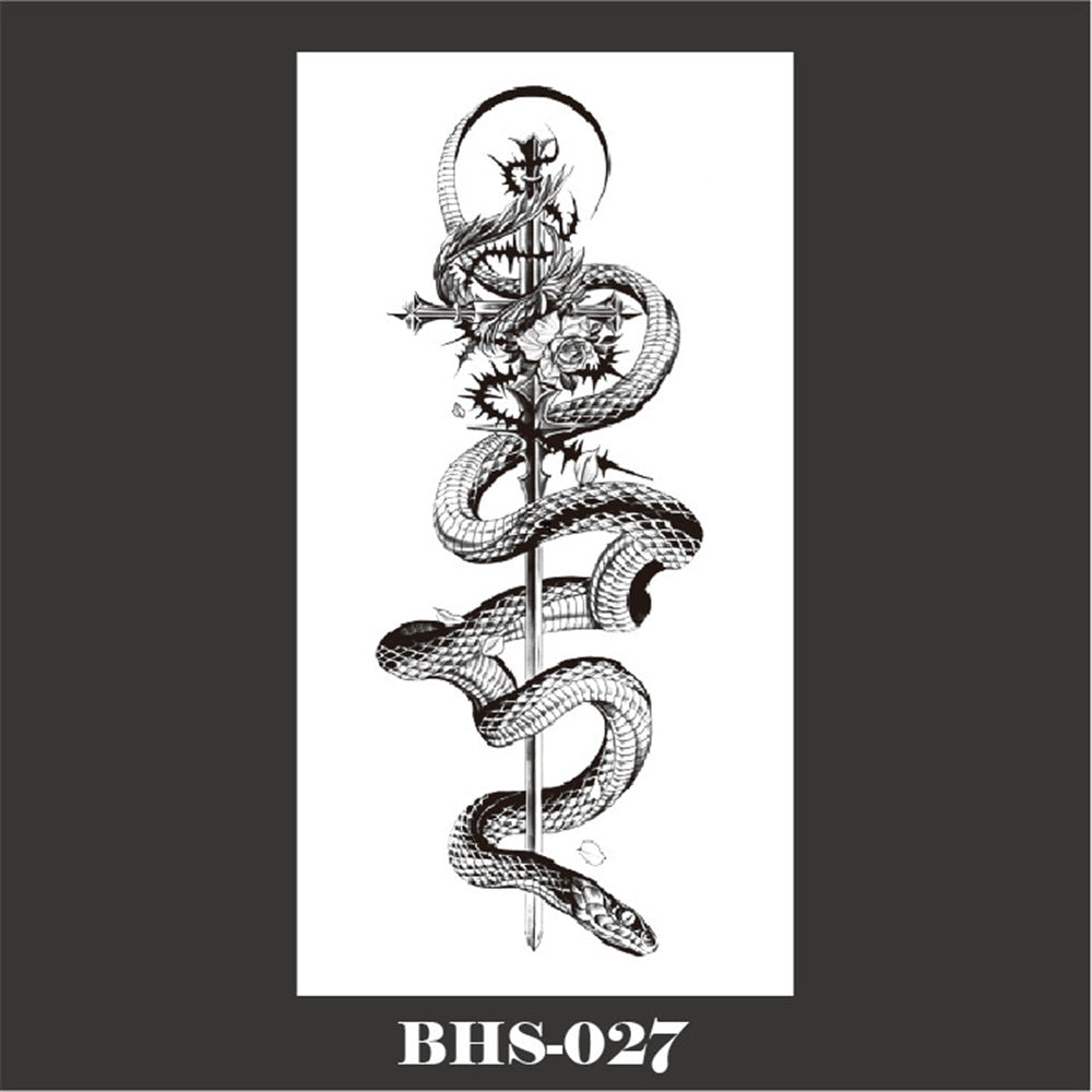 2022 Summer Snake Flower Temporary Tattoos Sticker Waterproof Cool Dark Style Unisex Water Transfer Fake Tattoo Women Accessory