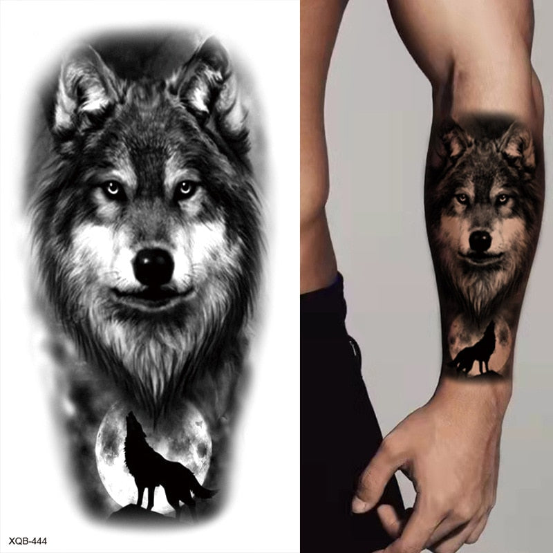 1pc Lion Men Waterproof Temporary Tattoos Fake Stickers Arm Hand Cool Art Black Transfer Clock