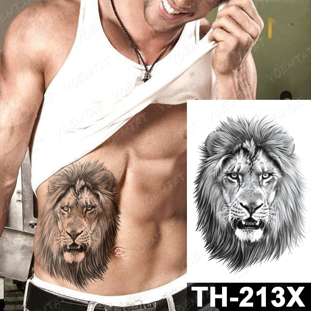 Waterproof Temporary Tattoo Sticker Forest Lion Tiger Bear Flash Tattoos Women Leopard Wolf Crown Body Art Arm Fake Tatoo Men