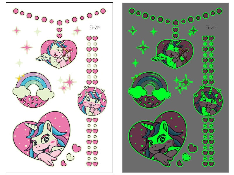 Tattoo Stickers Luminous Child Kid Temporary Fake Tattoos Glow Paste on Face Arm Leg for Children Body Art Mermaid Sticker