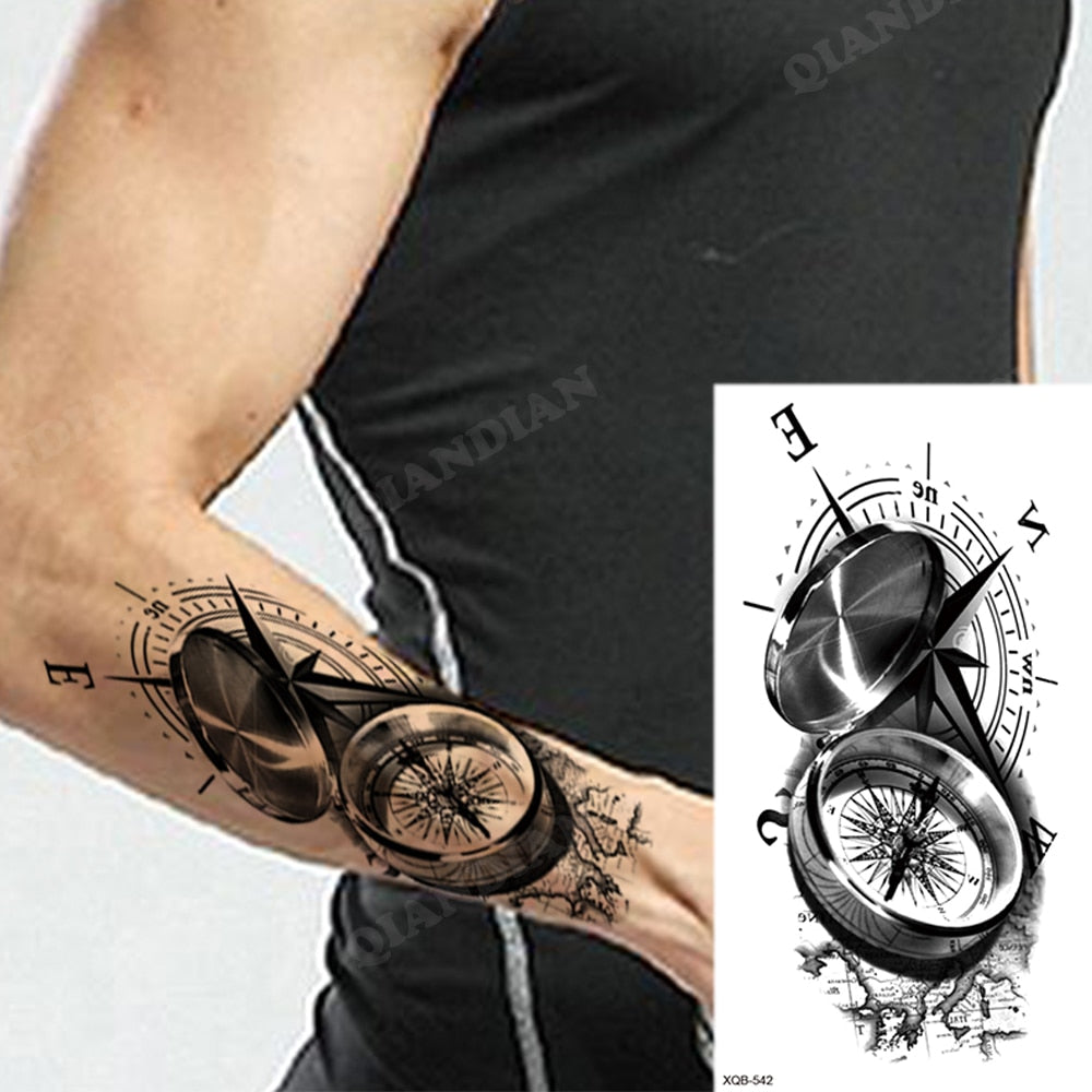 1pc Lion Men Waterproof Temporary Tattoos Fake Stickers Arm Hand Cool Art Black Transfer Clock